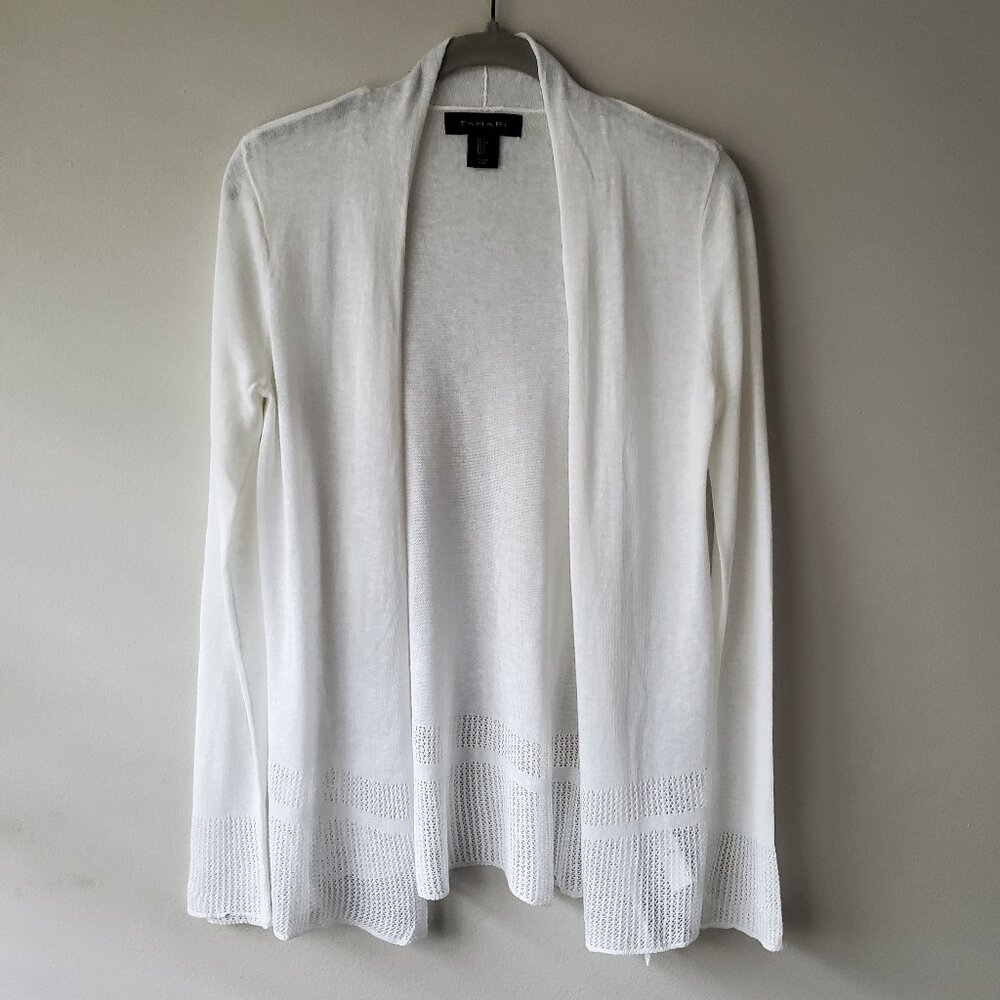 Tahari NWOT White Linen-Blend Open Front Cardigan Sweater - Size Small